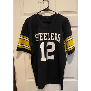 Pittsburgh Steelers #12 Terry Bradshaw Adult Jersey Shirt Black Gold Football XL